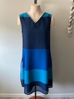 90s Vintage Insignia INC Sleeveless Shift Dress Mod Revival Striped Colorblock
